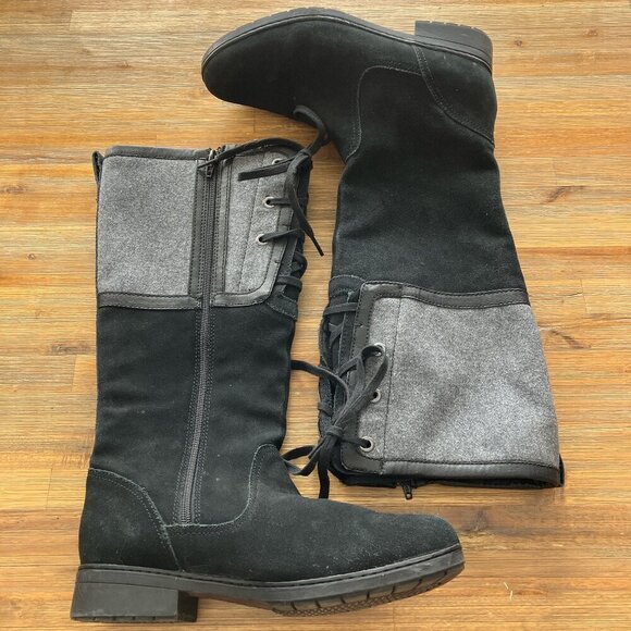 Clarks size 10 Black suede‎ and gray wool Merrian Noble preppy riding boot - Picture 1 of 6